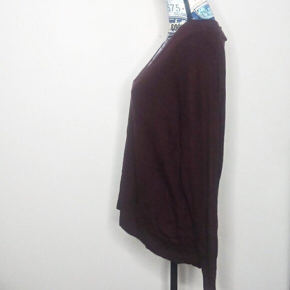 TOPSHOP Slouchy Ribbed V-Neck Sweater Maroon / Burgundy Cozy Oversized Sz XS NWT - Picture 7 of 10